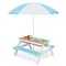 Costway 3-in-1 Kids Picnic Table Wooden Outdoor Sand & Water Table with Umbrella Play Boxes Natural/Blue/Green